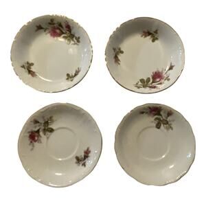 New Royal Rose Fine China 5 1/2" Berry Bowls, Set of 2 & 5 1/2" Saucers Set of 2